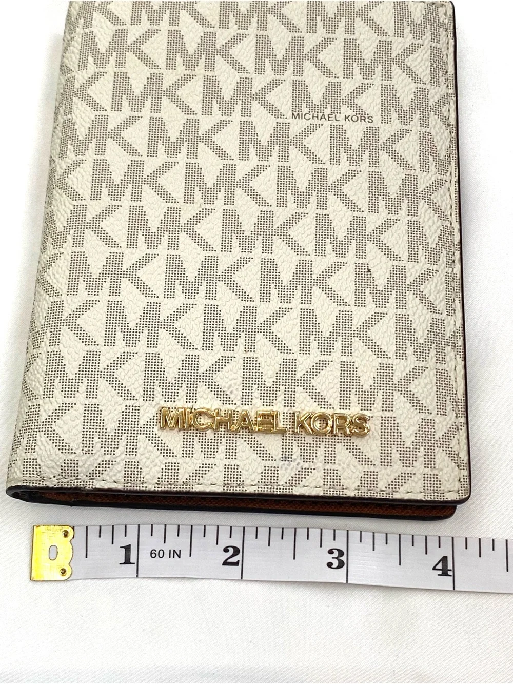 Michael Kors White Logo Print Travel Wallet with Gold Hardware